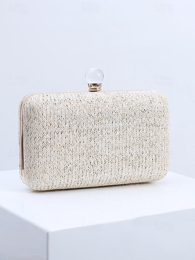 Straw Pearl Elegant Clutch Stylish with Purse - Clasp FashionChic