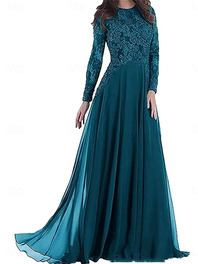 A-Line of Crew the Neck Bride Floor Elegant Mother Party Dress FashionChic