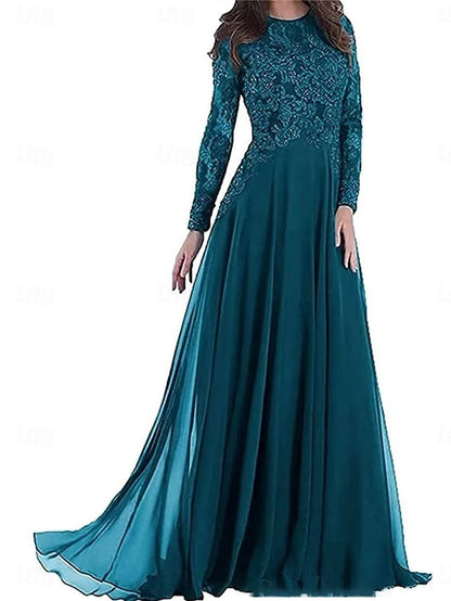 A-Line of Crew the Neck Bride Floor Elegant Mother Party Dress FashionChic