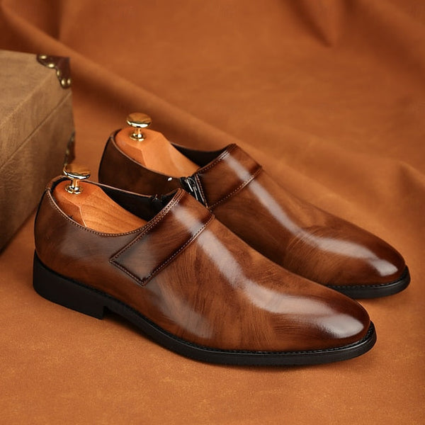 Dress Loafers Leather Brown Shoes Men's Business Slip-On FashionChic