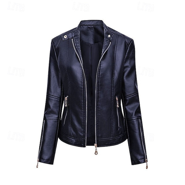 Pocket Jacket Zipper Comfortable Faux Leather Women's FashionChic