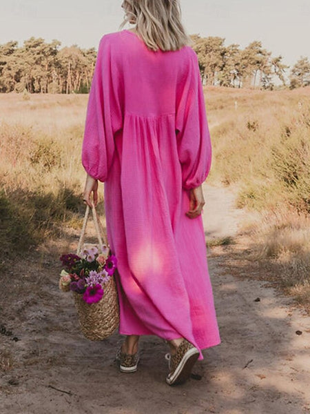 Women's Pink Orange Rose Red Summer Spring Maxi Dress Faux