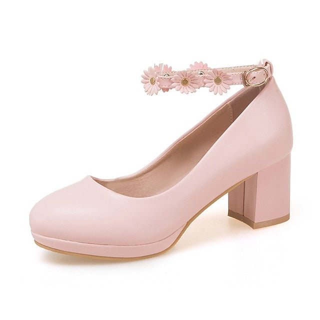 Girls' Daisy with Dress Flower Shoes Ankle Heel White Block FashionChic