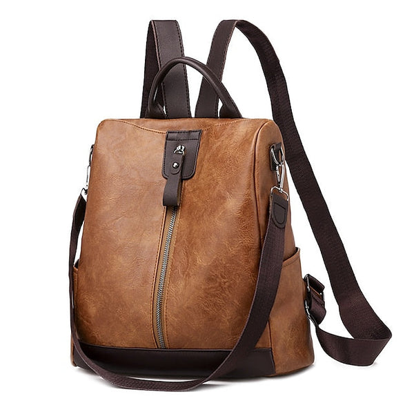 Convertible Backpack Faux Leather Caramel Purse Women's FashionChic