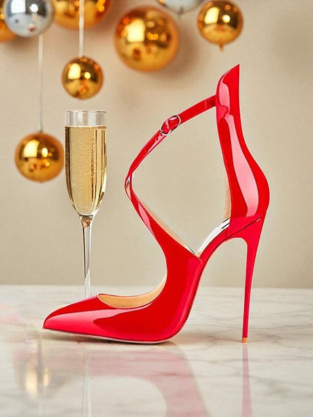 - Women's Leather Heels Purple Stiletto Strappy Patent FashionChic