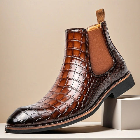 Boots – Chelsea Brown Men's Crocodile Pattern Slip-On FashionChic