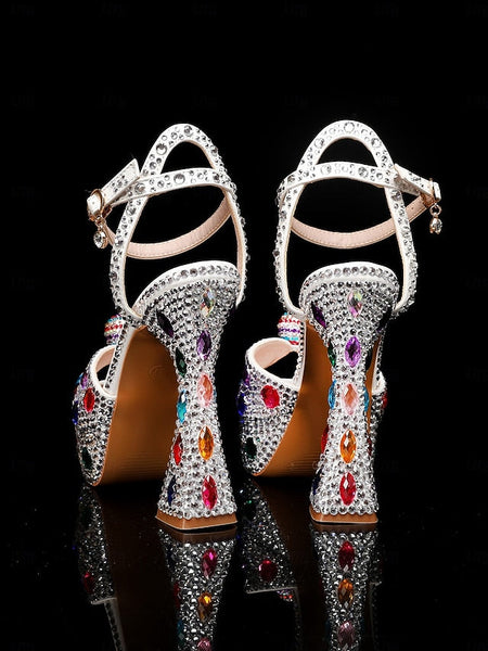 with Heel Women's Matching Rhinestone Platform Sandals High FashionChic