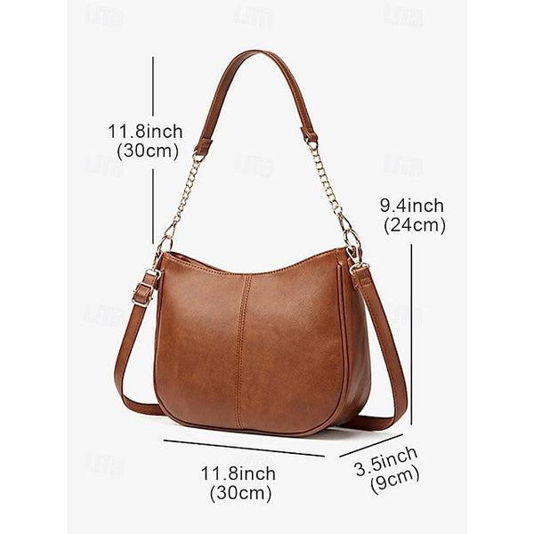 Bag Shoulder Leather Women's Chain Brown Gold Faux with FashionChic