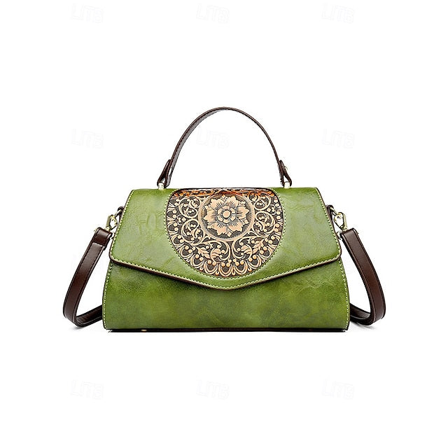 Floral – Faux Vintage Engraved Handbag Leather Women's FashionChic