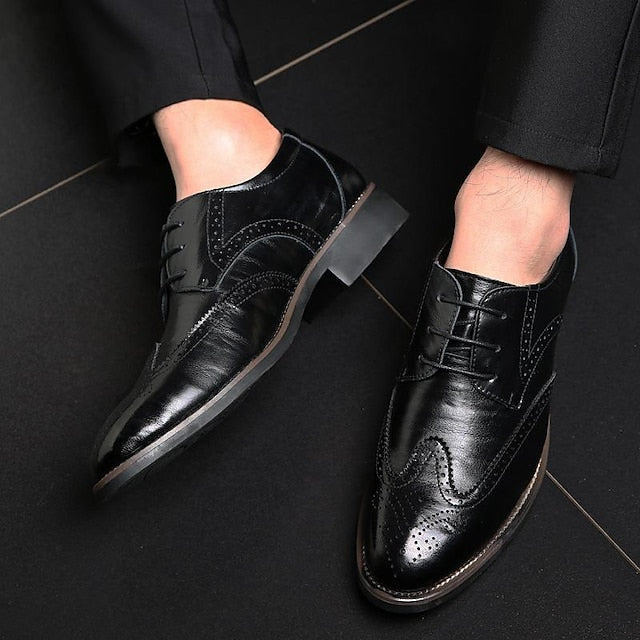 Shoes Classic Oxford Faux Brogue with Men's Blue Leather FashionChic