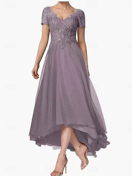 V of the Dress Neck A-Line Asymmetrical Bride Mother Elegant FashionChic