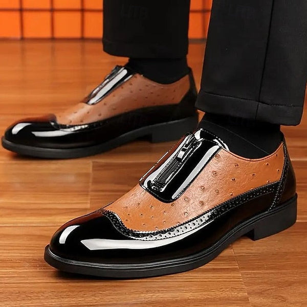 Tan with Men's Patent Formal Shoes Colorblock and Black FashionChic