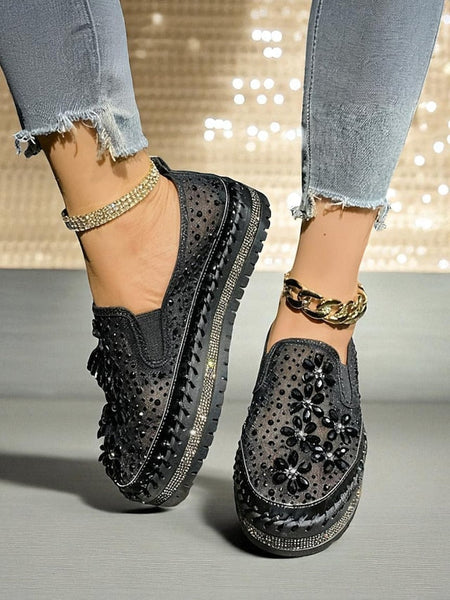 Mesh Rhinestone Embellished Women's Sneakers with Slip-On FashionChic