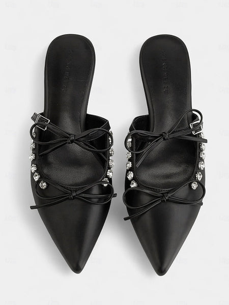 Pointed with Toe Flats Black Women's Rhinestone FashionChic
