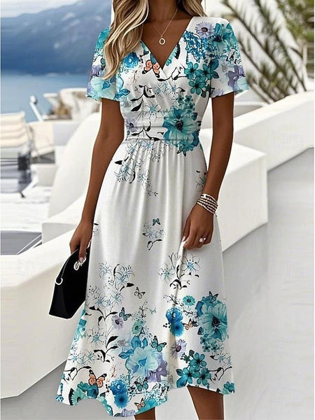 Women's Elegant Midi Dress A Line Dress Wrap Dress V Neck FashionChic