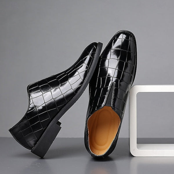 Shoes Pattern Men's Burgundy – Dress Crocodile Slip-On FashionChic