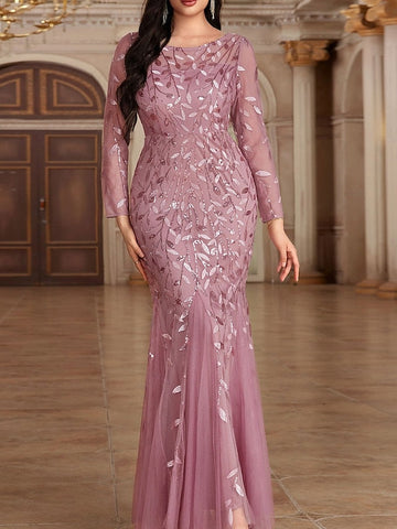 Mother Party Floor Dress Crew Bride of Neck Elegant the FashionChic