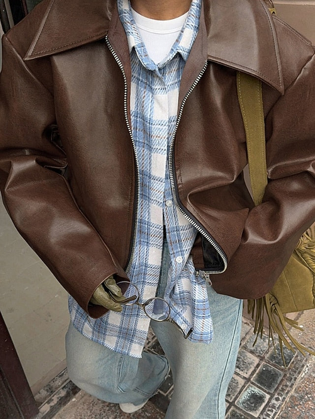 Pocket Leather Comfortable Warm Women's Jacket Faux Zipper FashionChic