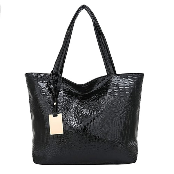 Bag Faux Large Tote Embossed Women's Croc Silver | Capacity FashionChic