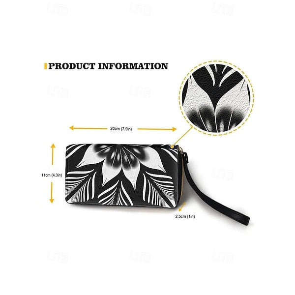 Floral Black Women's Wallet Faux White and Print – FashionChic