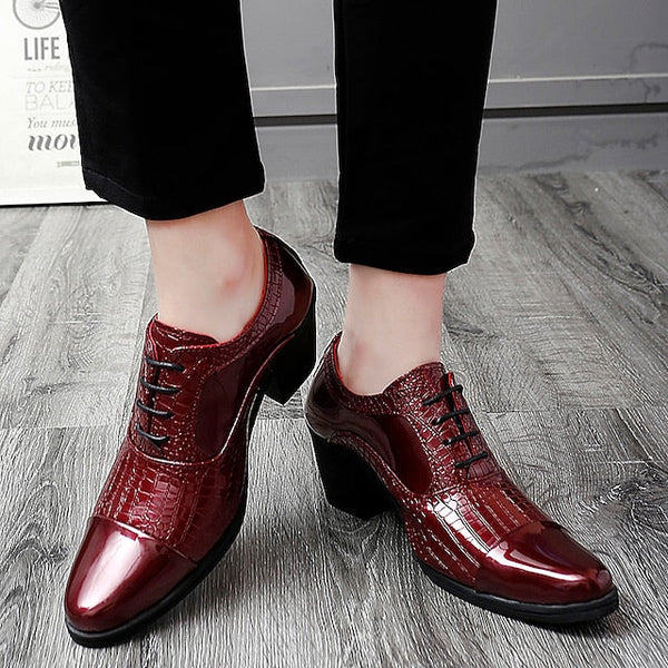 Men's Oxford Leather Pattern Faux Black Patent Crocodile FashionChic