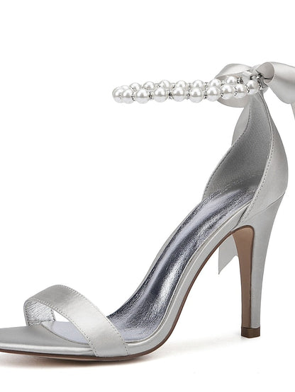 High – Ankle Satin Navy Pearl Heel Sandals Women's Strap FashionChic