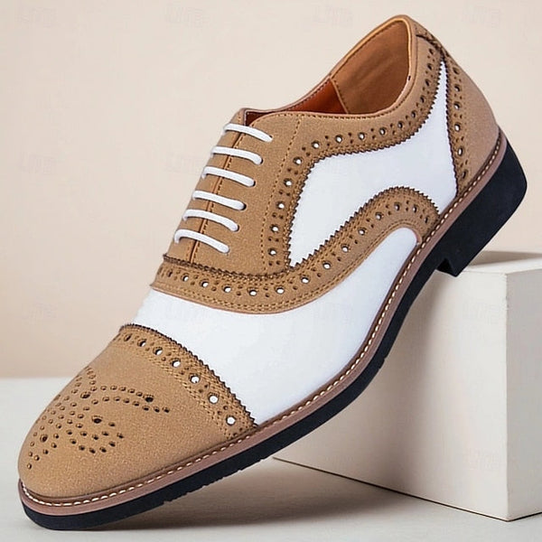 Men's Classic with Brogue Brown Oxford White Shoes and FashionChic