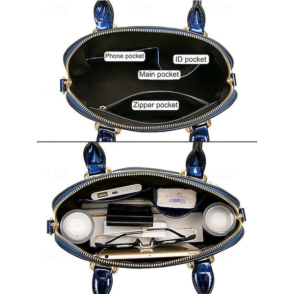 Tote Leather Bag Patent - Green Elegant Women's Shiny FashionChic