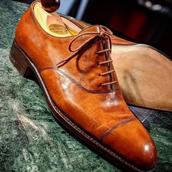 Oxford Dress Faux Leather Shoes Men's Classic – Brown Cap FashionChic