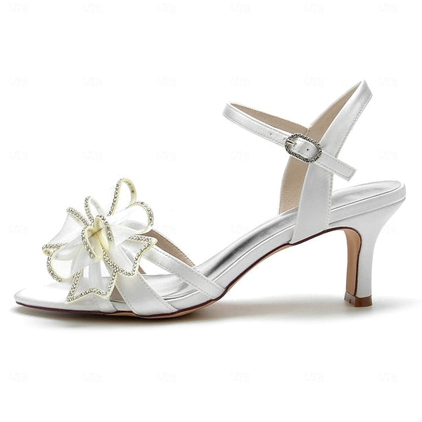 Bridal Rhinestone Sandals Bow – Kitten with Heel Detail Luxury FashionChic