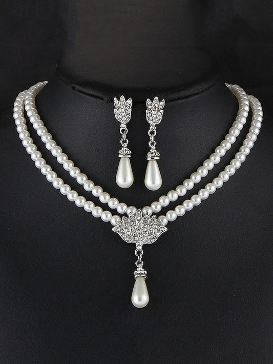 Elegant – Set Pearl Double-Layer Necklace Jewelry Bridal FashionChic