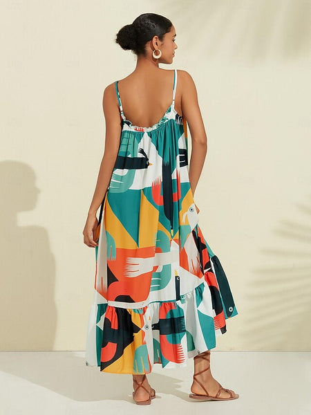 Rainbow Nature Landscape Trim Cami Midi Chiffon Dress