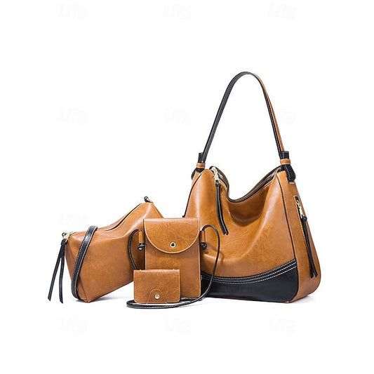 Faux Leather Shoulder 4-Piece Handbag Bag Women's – Set FashionChic