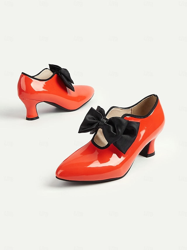Red Women's Vintage Low Patent Shoes – 1920s Heel Leather FashionChic