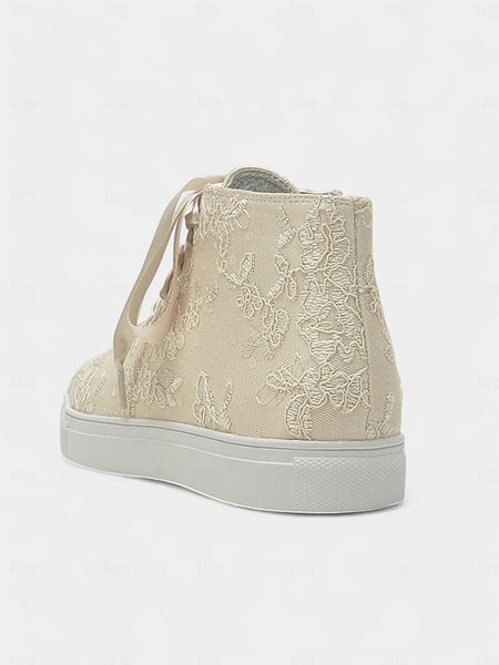 with Ivory Sneakers Satin Wedding Women's Laces Lace Ribbon FashionChic