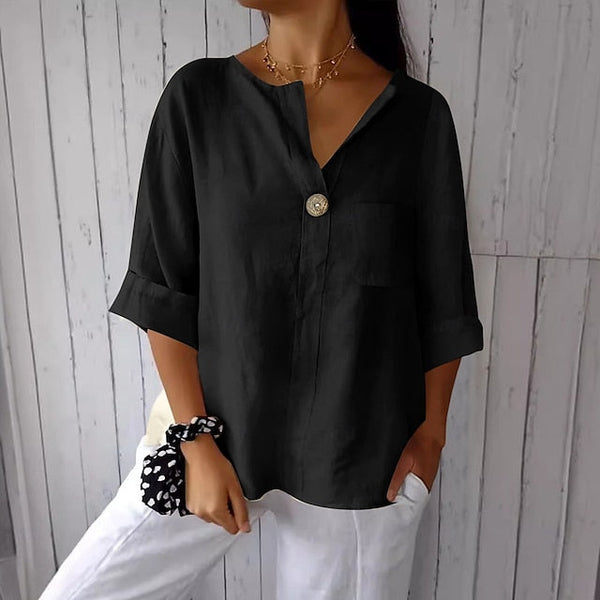 Women's Cotton Linen Blouse Solid Color Elegant Stylish FashionChic
