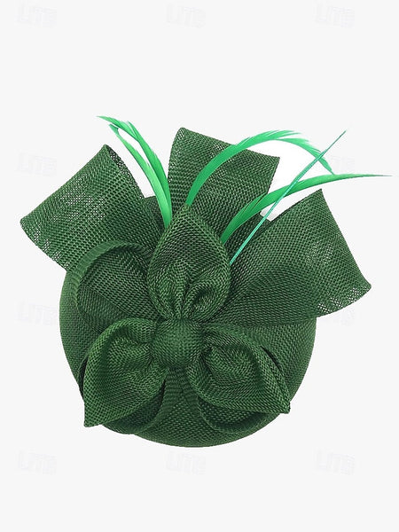 Women's Bow with Feather and Hat Accents Green Fascinator FashionChic