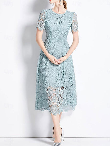 Crew Neck Dress Tea Length Bride of the Mother Elegant FashionChic