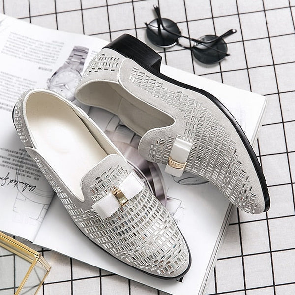 – Strap Loafers Prom and Elegant Woven Silver Men's Monk FashionChic