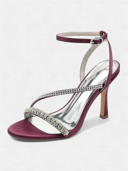 – Sophisticated Heels Strappy Champagne Satin Rhinestone FashionChic