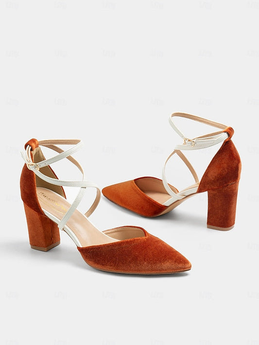 Chic - Heels Strap Two-Tone Ankle Suede Women's Elegant FashionChic