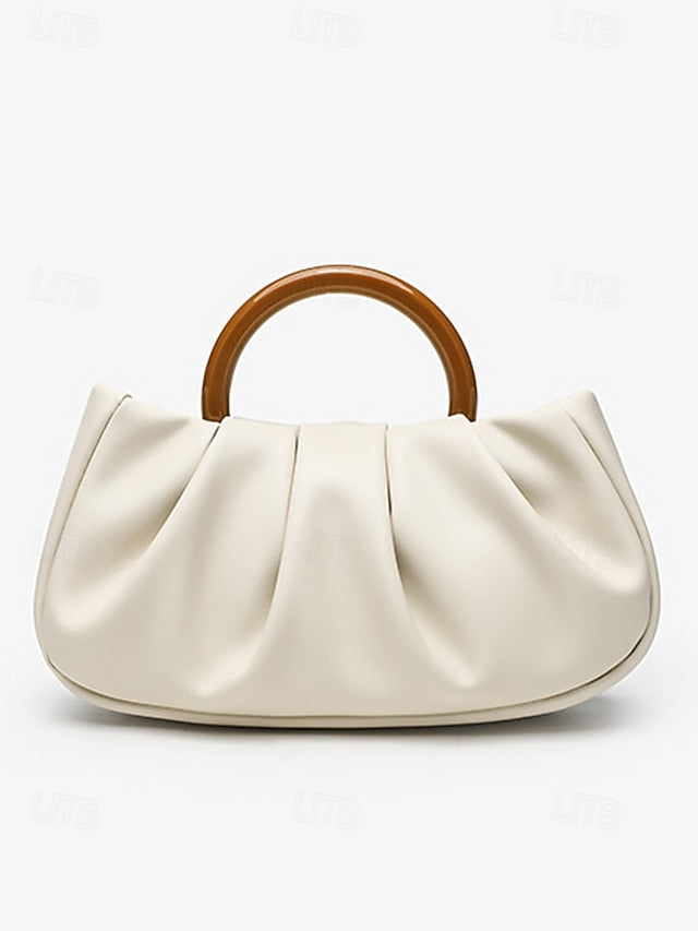 with Pleated Women's Faux Leather Acrylic Tote Bag Clutch FashionChic