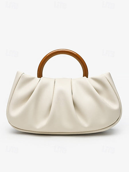 with Pleated Women's Faux Leather Acrylic Tote Bag Clutch FashionChic