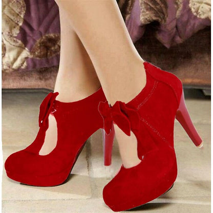 – Suede Platform Vintage Pumps Bow Red Heel Women's High FashionChic