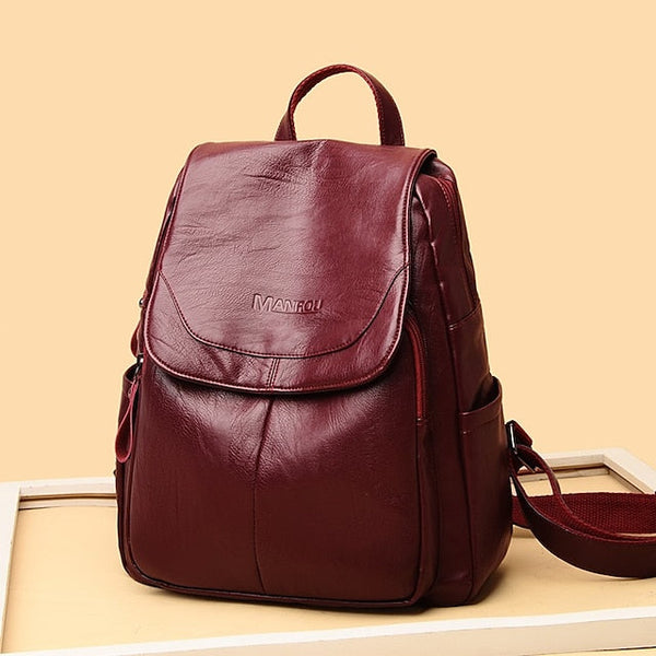 Faux Backpack Leather with Women's Burgundy Flap Closure FashionChic