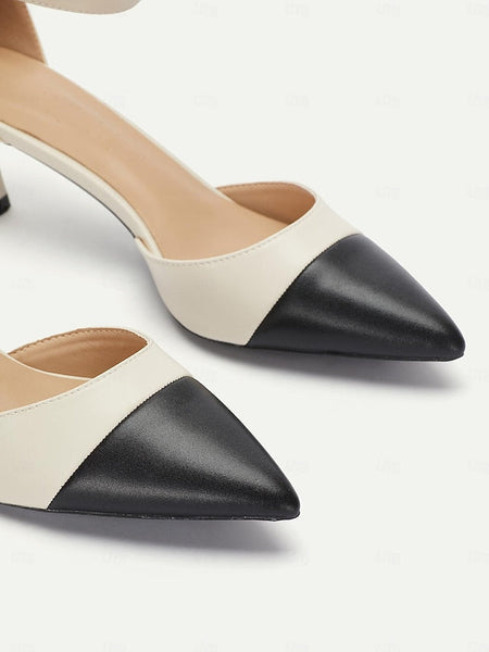 Pointed Toe Two-Tone Ankle Stylish Heel Kitten Women's FashionChic