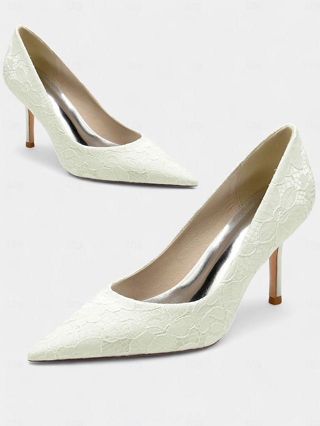 Stiletto Women's - Heels Lace-Embroidered Pointed-Toe FashionChic