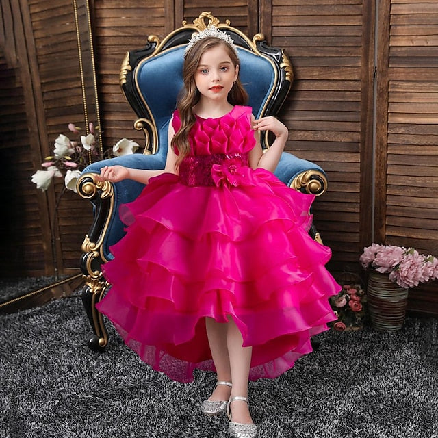 Color Dress Solid Party Sequin Kids Flower Girls' FashionChic