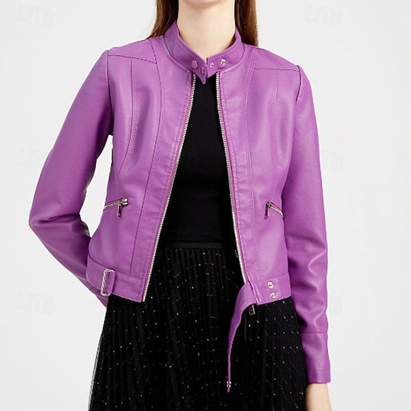 Women's Leather Faux Jacket Pocket Zipper Comfortable FashionChic