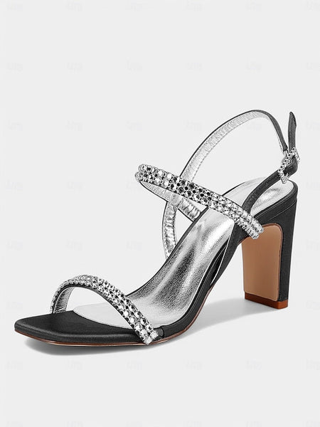 – Sandals Bridal White Women's Rhinestone Heel Block Prom FashionChic